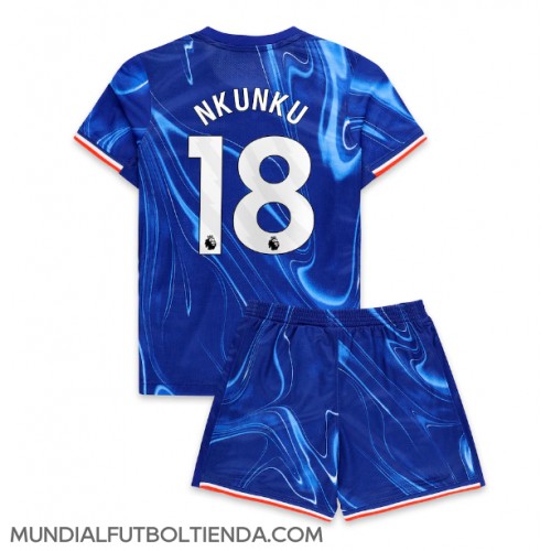 Camiseta Chelsea Christopher Nkunku #18 Primera Equipación Replica 2024-25 para niños mangas cortas (+ Pantalones cortos)